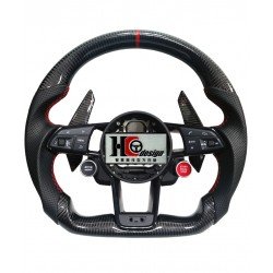 AUDI-卡夢平把、透氣皮、紅色定位圈、卡夢撥片、啟動鈕