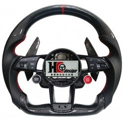 AUDI-卡夢平把、透氣皮、紅色定位圈、卡夢撥片、啟動鈕