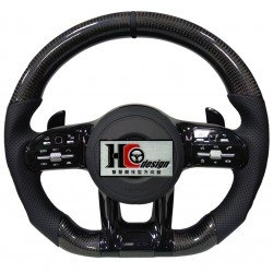 BENZ AMG 卡夢平把、透氣皮、黑色定位圈、黑、跟車按紐