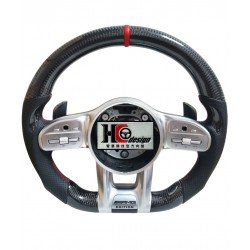 BENZ AMG 卡夢平把、透氣皮、紅色定位圈、握把卡夢、銀