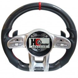 BENZ AMG 卡夢平把、透氣皮、紅色定位圈、握把卡夢、銀