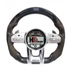 BENZ AMG 19款 智慧競技型 LED 左右麂皮 握把卡夢 變形蟲方向盤 銀 (紅線)