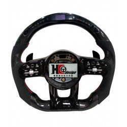 BENZ AMG 19款 智慧競技型 LED 左右麂皮 握把卡夢 變形蟲方向盤 黑 (紅線)