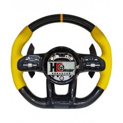 BENZ AMG 19款 競技型 左右黃透氣皮 方向盤 黑 黃定位圈 卡夢撥片 黃線