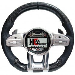 BENZ AMG 19款 競技型 左右透氣皮 變形蟲方向盤 銀 黑定位圈