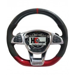 BENZ AMG 15款 競技型 左右麂皮 方向盤 紅定位圈 紅卡夢碳纖維平把