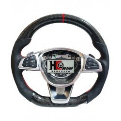 BENZ AMG 15款 競技型 左右透氣皮 方向盤 紅定位圈