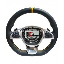 BENZ AMG 15款 上下全皮 左右透氣皮 方向盤 黃定位圈 黃線 BENZ AMG 15款 上下全皮 左右透氣皮 方向盤 黃定位圈 黃線