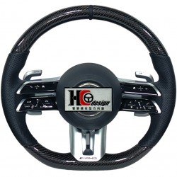 BENZ AMG 21款 競技型 左右透氣皮 蜻蜓方向盤 黑面板 銀 黑定位圈