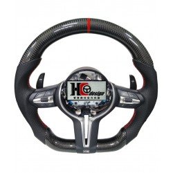 BMW F30 M3款 競技型 左右透氣皮 方向盤 (紅定位圈、紅線)